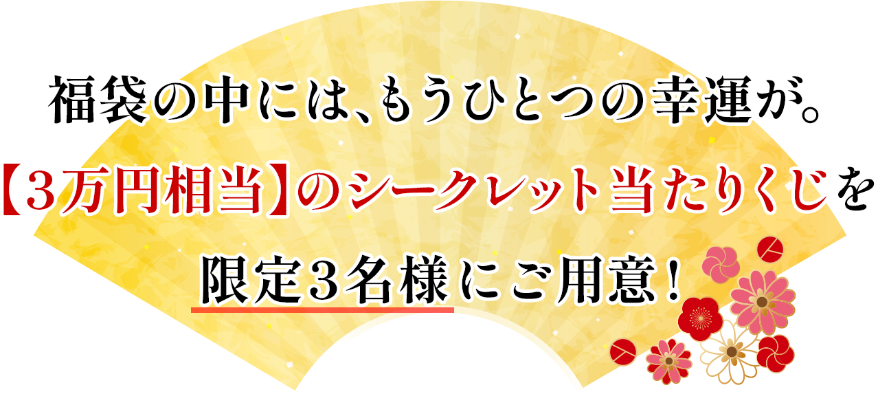 福袋の中には、もうひとつの幸運が。
【3万円相当】のシークレット当たりくじを
限定3名様 にご用意 !